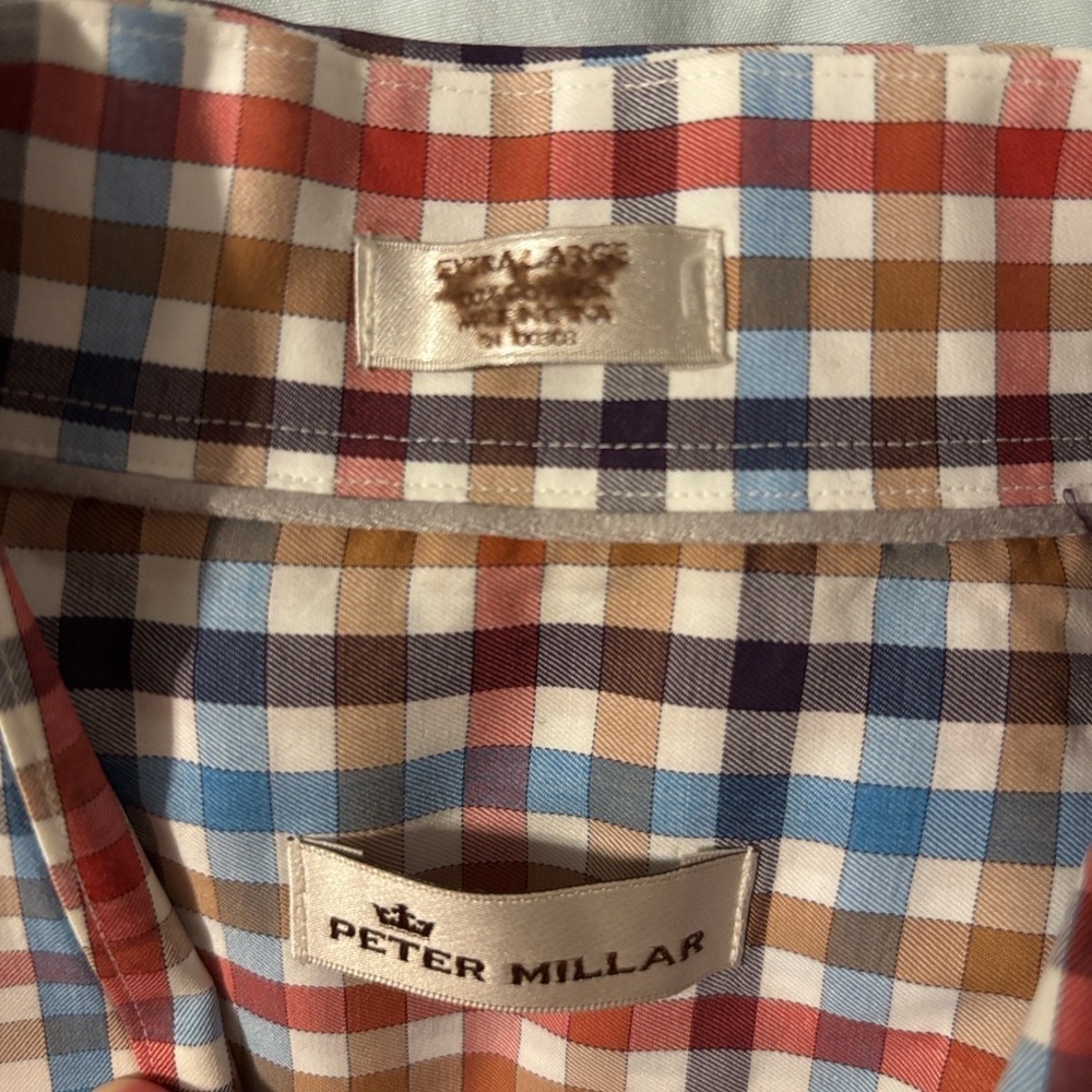 Peter Millar button down dress shirt multi-color check size XL 100% cotton - Picture 5 of 6